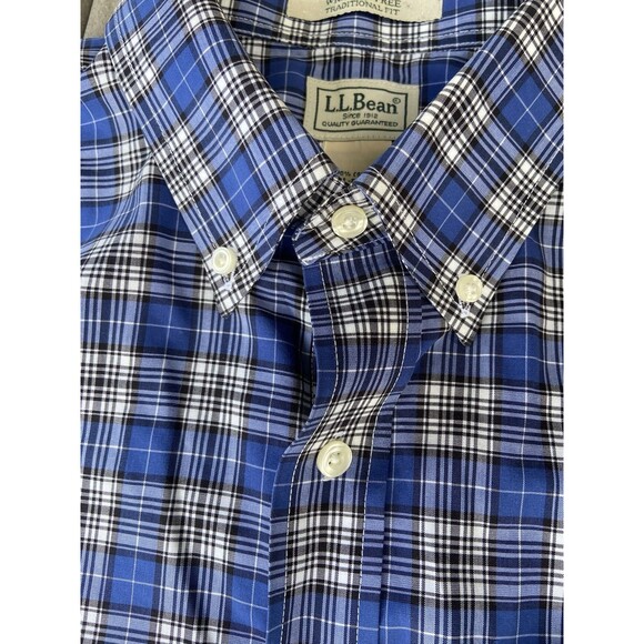 L.L. Bean Wrinkle Free Plaid Button Down Shirt Blue Traditional Fit Men’s L Easy - Picture 7 of 12